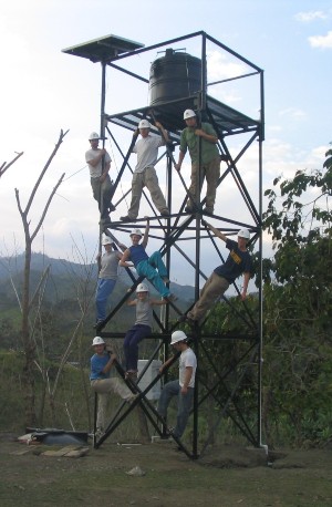2004 student team on water tower in Honduras