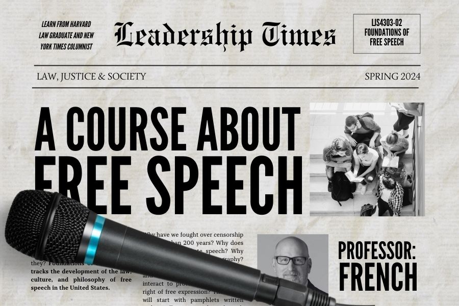 Leadership Times newspaper graphic a course about free speech