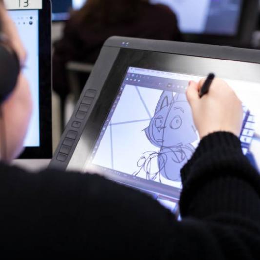 student working on an animation project