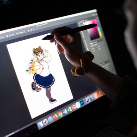 student working on animation project