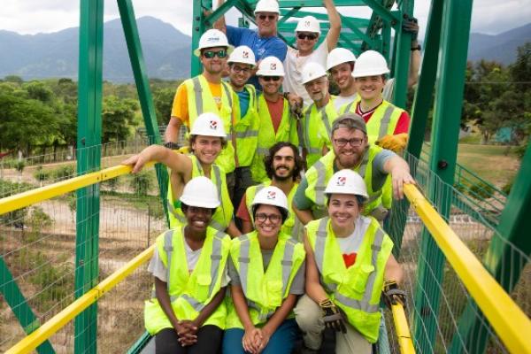 Student engineering mission team on bridge in Honduras in 2015