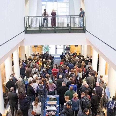 The Shinn Event Center topping out ceremony takes place in Ezell Center