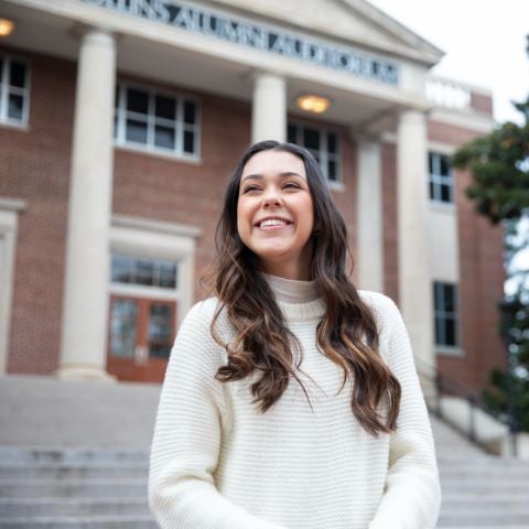 Julia outside Collins