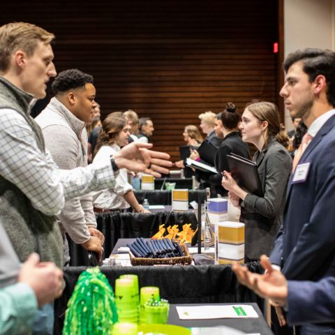 students and employers meeting at event