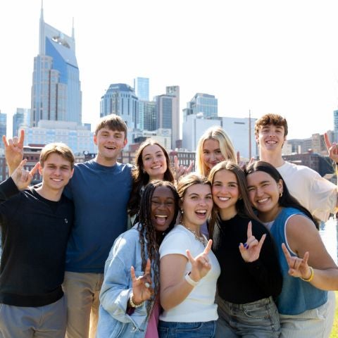 Students in front of Nashville Skyline