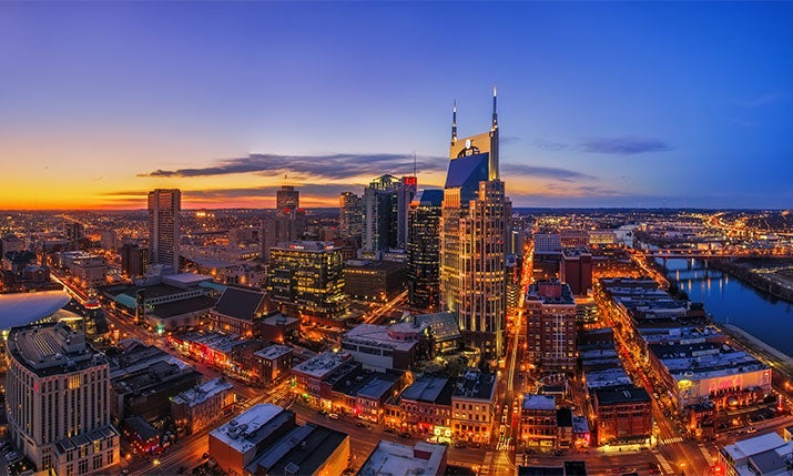 Nashville skyline at dusk