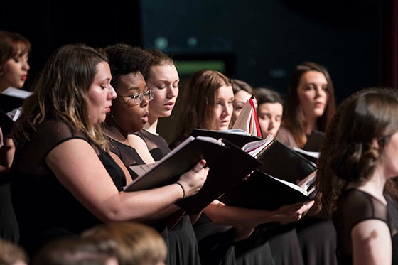 Students perform in a Christmas concert.