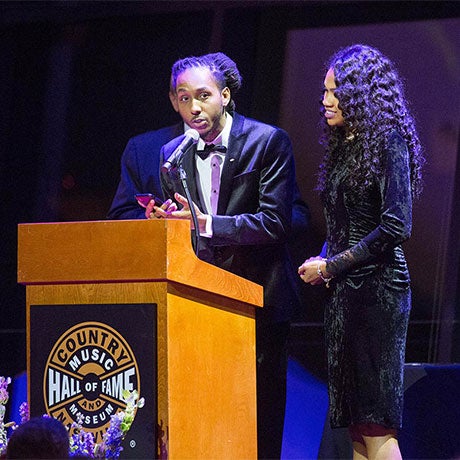 MarQo Patton and wife, Whittney, accepting Lipscomb Honors award in 2018