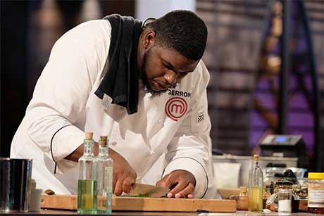 Gerron Hurt, second from left, stands with judges Aarón Sanchez, Joe Bastianich and Gordon Ramsay after winning Season 9 MasterChef competition.