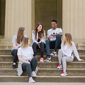 Students together at the Parthenon in Centennial Park after a hike