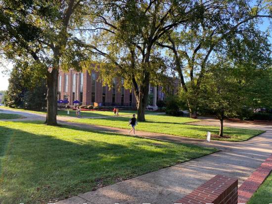 Students walking in Bison Square