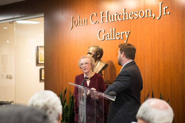 Mary Nelle Chumley at the opening of the Hutcheson Gallery.