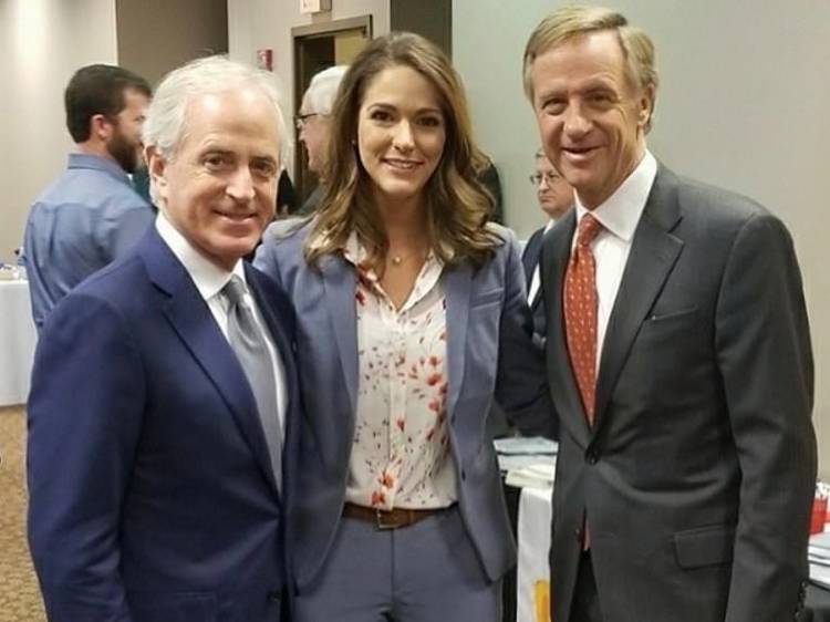 New with former Gov. Bill Haslam and former Sen. Bob Corker at a Tyson Foods announcement in 2017.