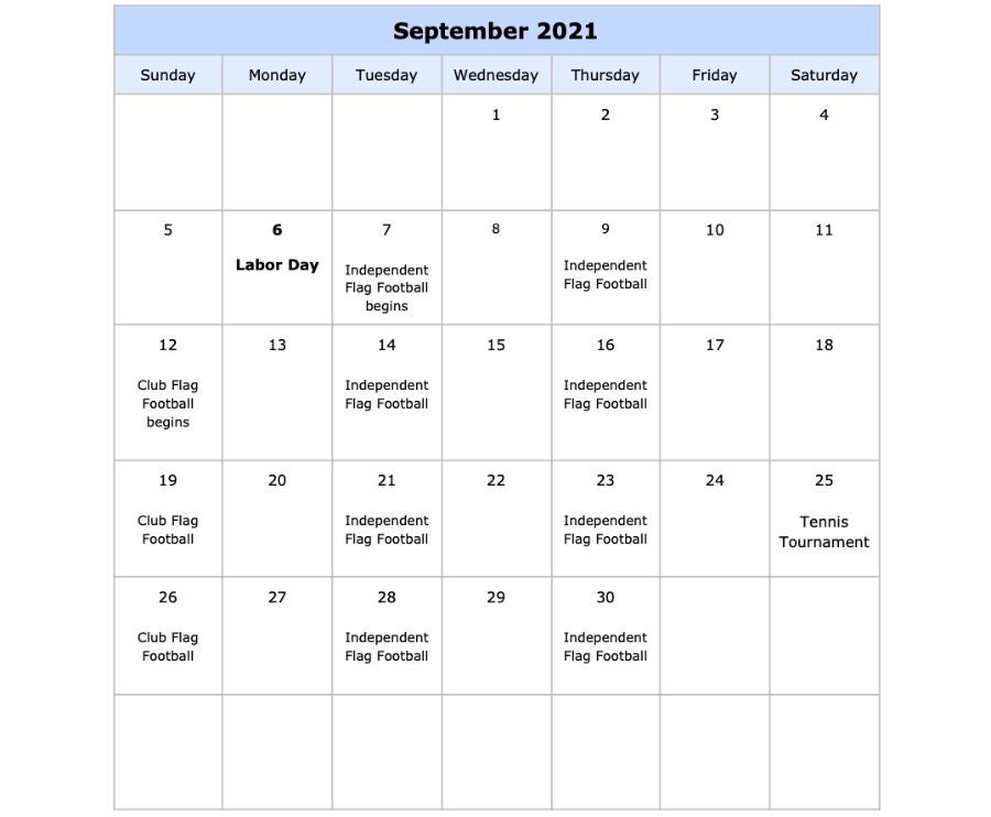 September schedule