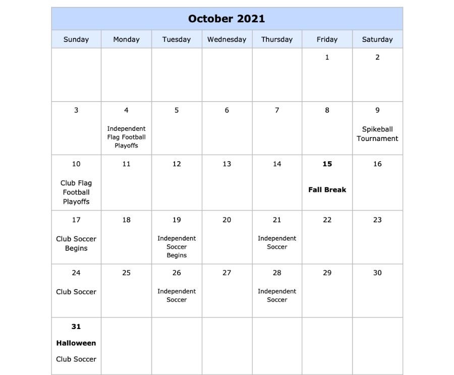 October schedule