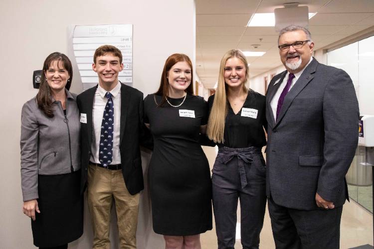 President McQueen, Dr. Kent Gallaher and students