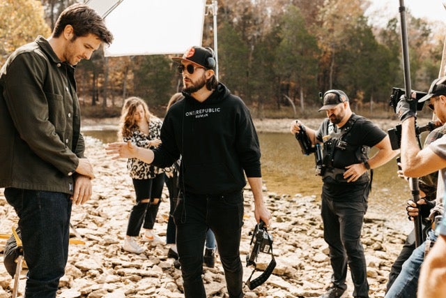 “Someone Like You” director Tyler Russell and star Jake Allyn (left) on location