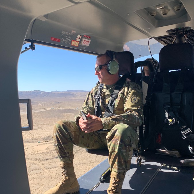 Lt. Col. Tippen in a helicopter
