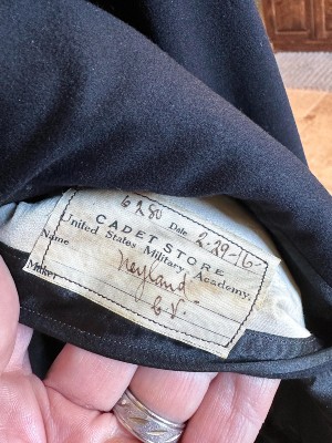 Tag inside one of Gen. Neyland's cadet jackets from West Point