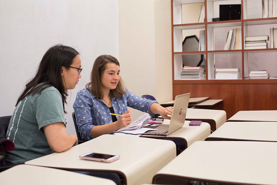 A student gets help in the Writing Studio