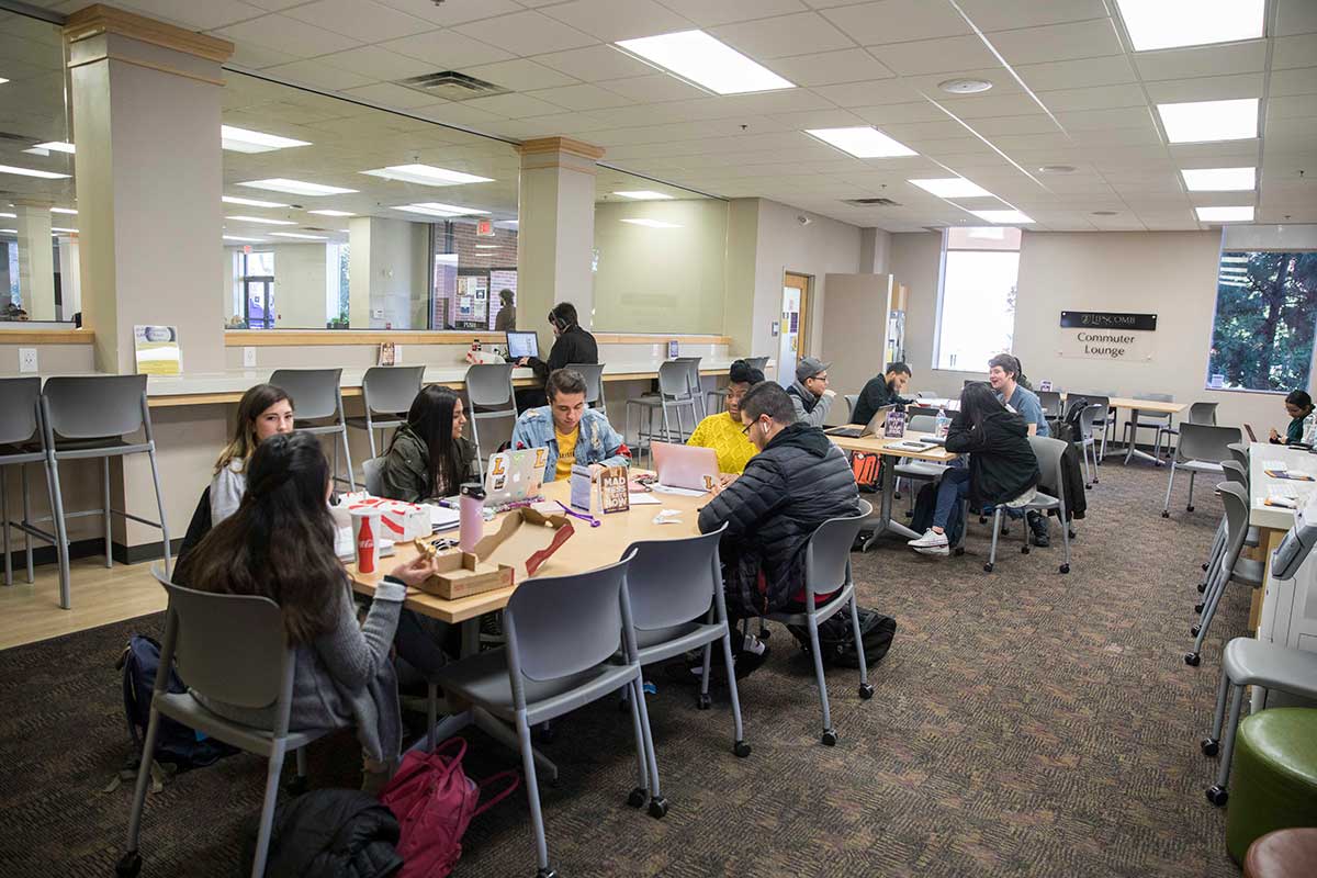 Students hang out in the Commuter Lounge.