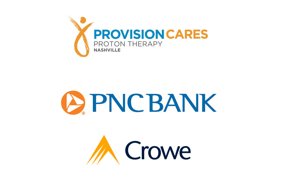 Logos of Provision Care Proton Therapy, Nashville; PNC Bank; Crowe LLP: Accounting, Consulting, & Technology