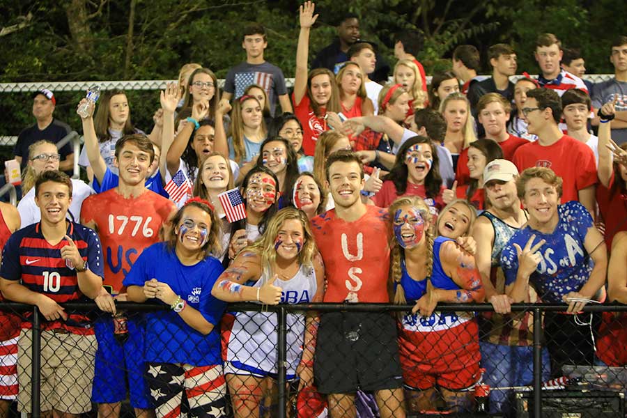 Students decked out in USA red, white and blue at a Lipscomb Academy athletics event.