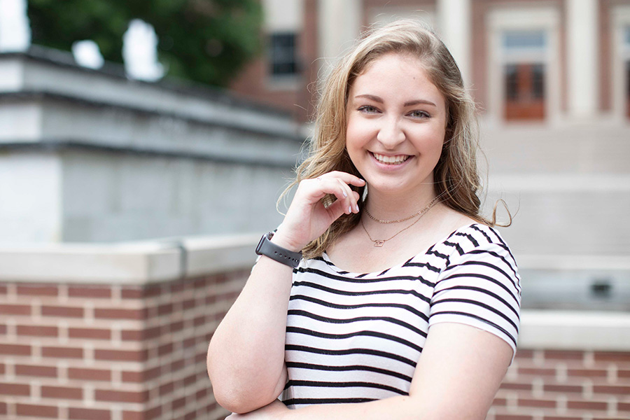 Ashley Berry by the Osman Fountain in Bison Square