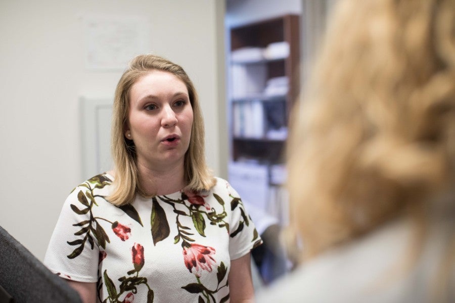 Female engineering talking