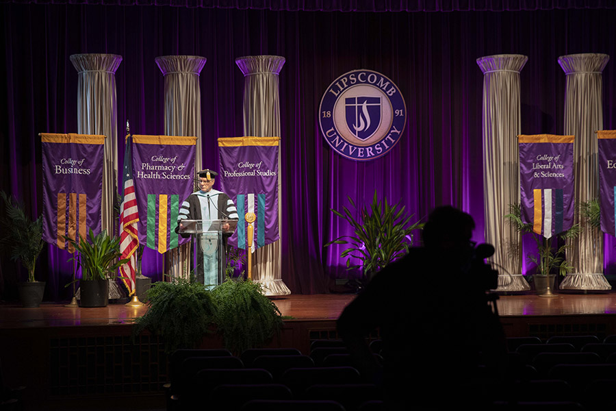 The Collins stage during the commencement filming.