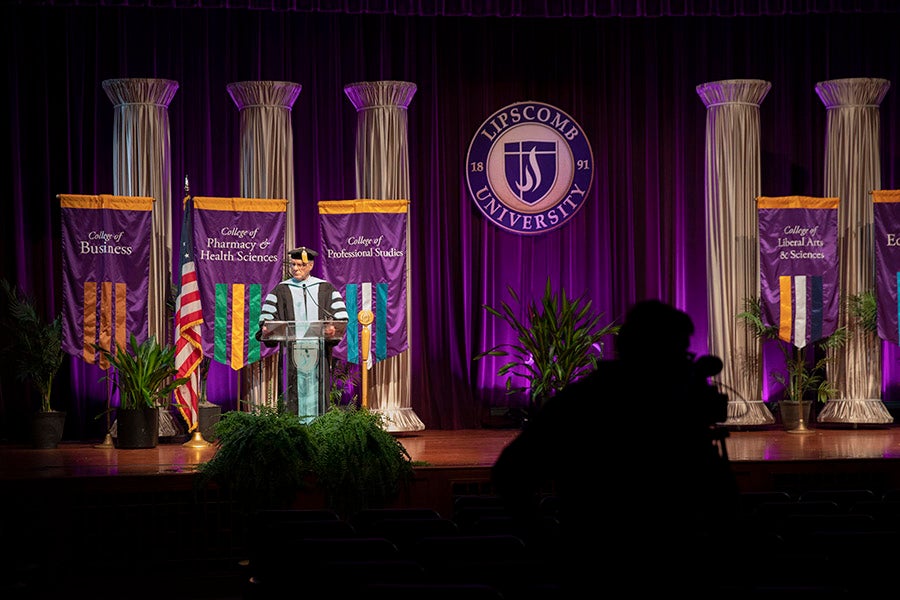 The Collins stage during the commencement filming.