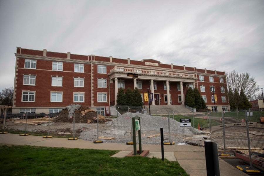 Elam Hall construction from the front of the building