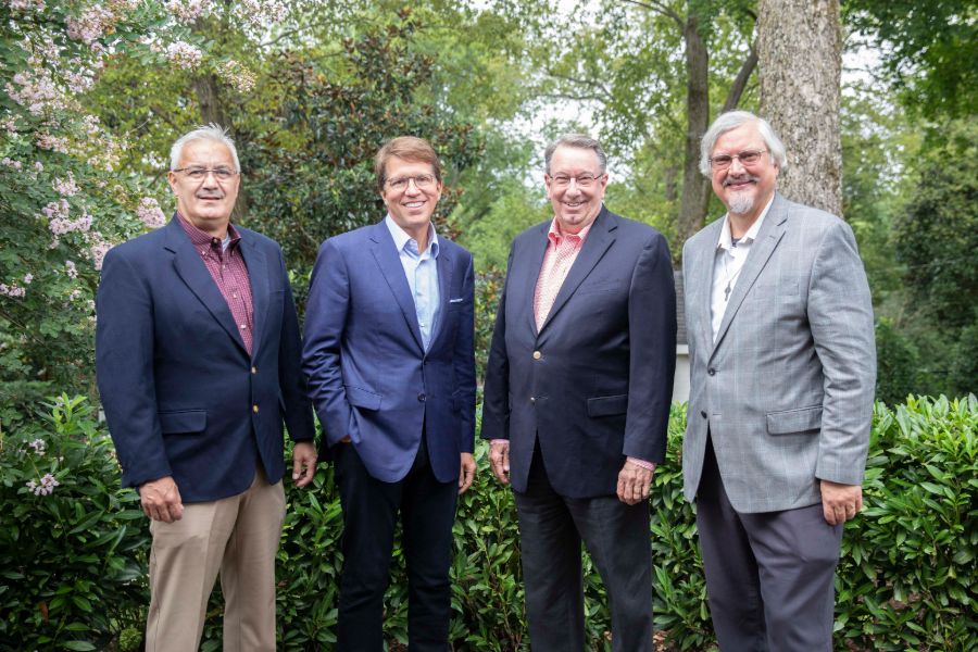 From left to right is Steve Ortiz, director of the Lanier Center; Mark Lanier, member, Lipscomb Board of Trustees; Randy Lowry, president; and Tom Davis, associate director of the Lanier Center.