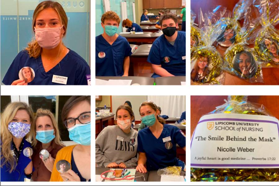 Photos of nursing students wearing masks and buttons.