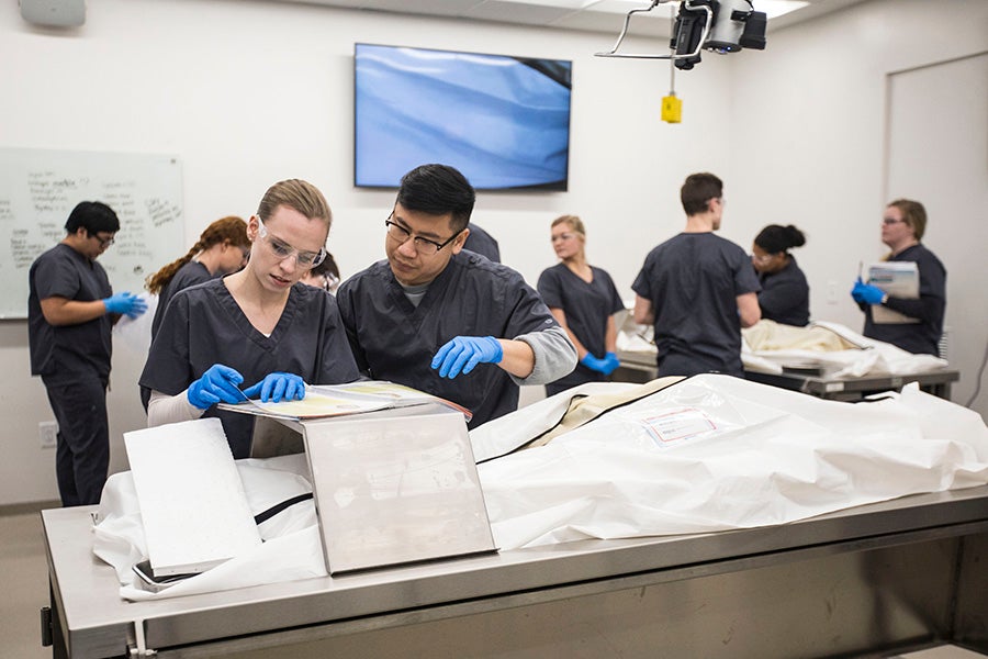 PA students in anatomy lab