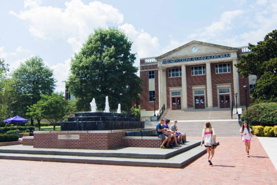 Bison Square with students