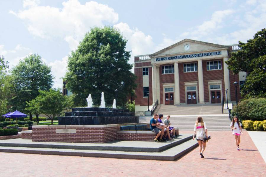 Bison Square with students