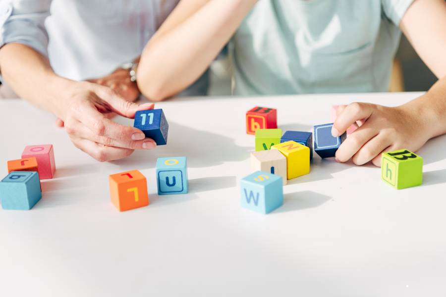 Picture of students with blocks