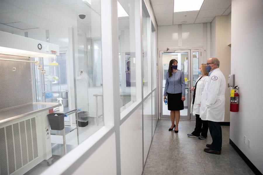 McQueen tours pharmacy lab