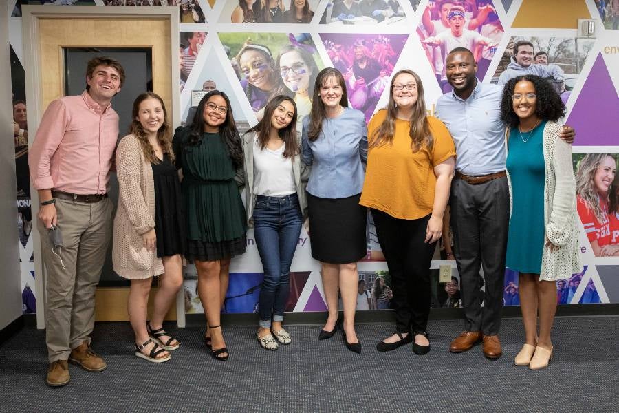 Dr. McQueen with leaders of student organizations. 