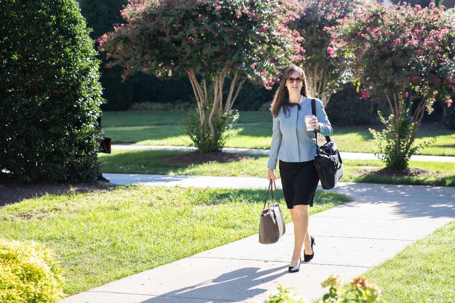 McQueen walks into Crisman for her first day as president