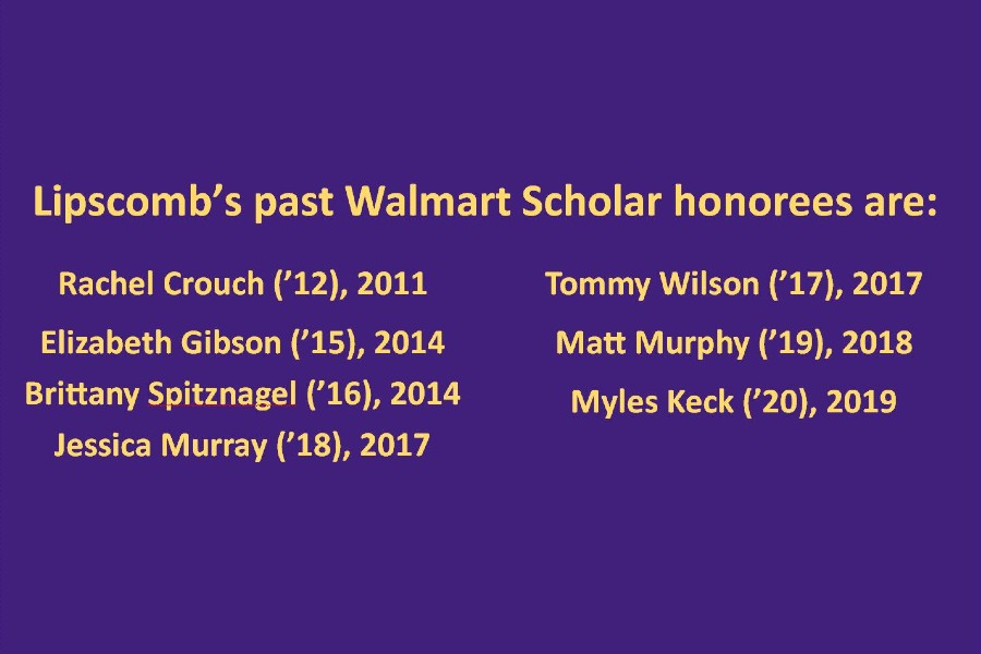 A list of Lipscomb's past Walmart Scholars