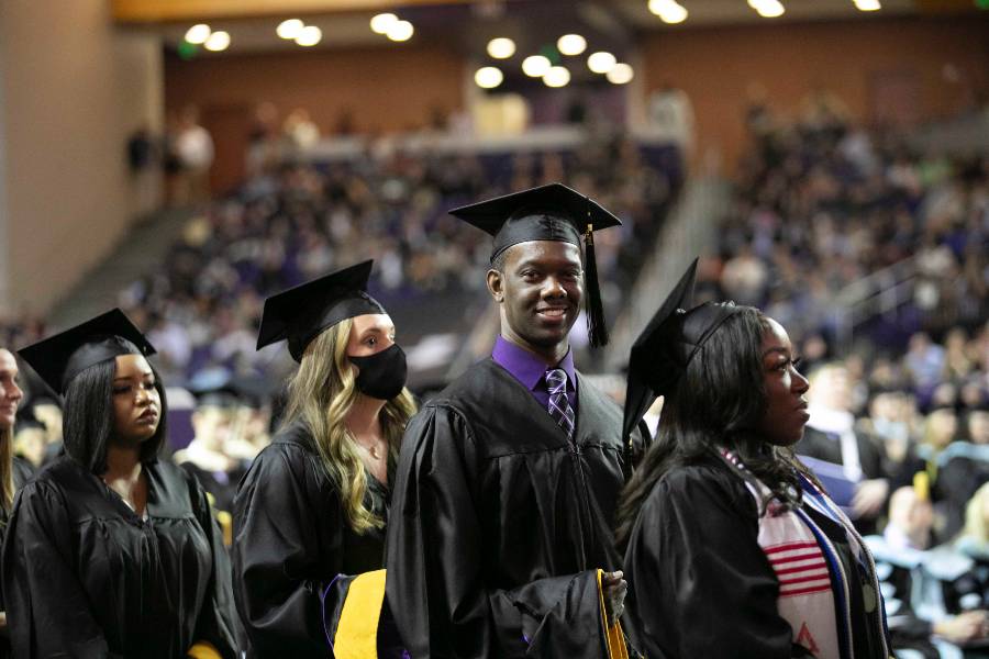 Students in line to receive diplomas