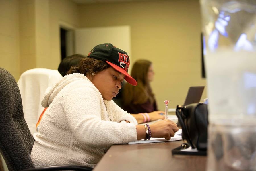 Student in business accelerator class.