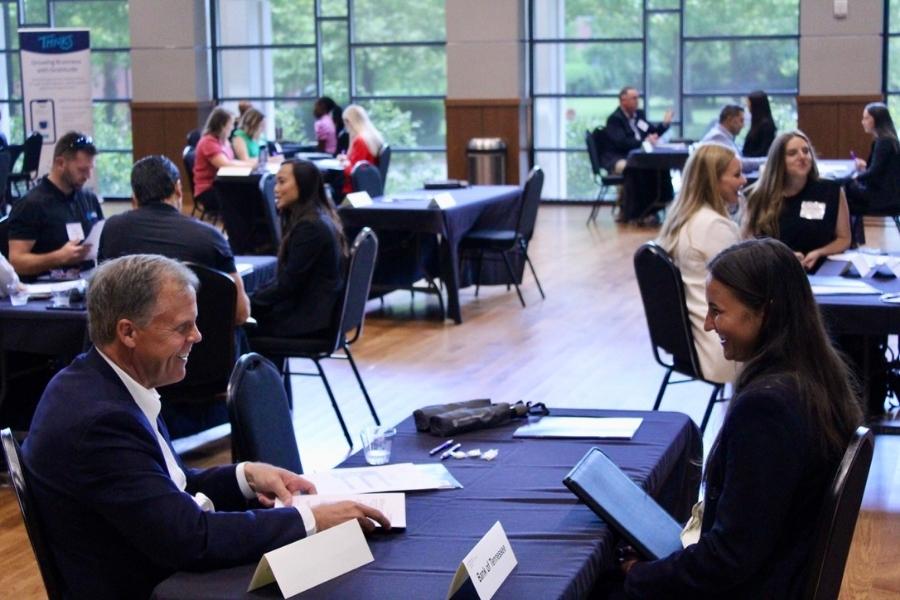 students and employers at interview day