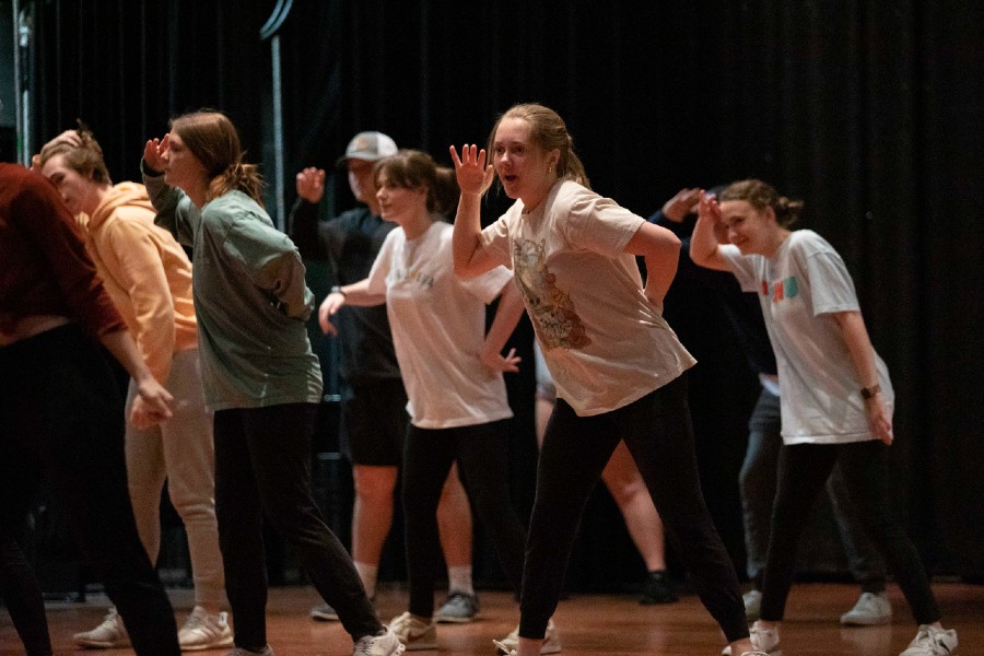 Students in History show rehearse a dance