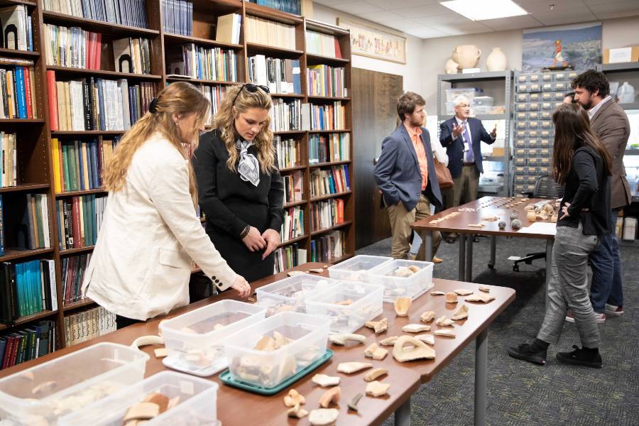 Showcase of artifacts in the Lanier Center for Archaeology