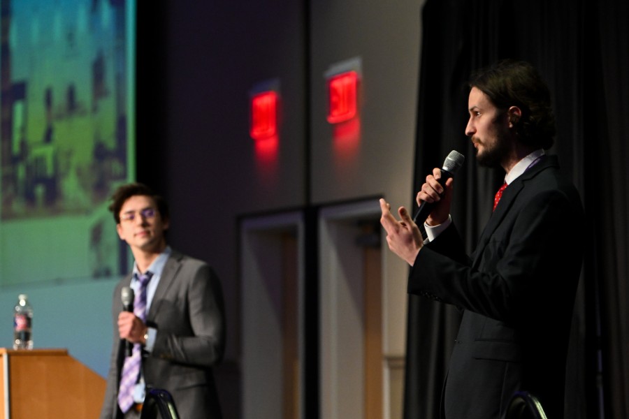 Aiden Miller (left) and Matt Stuart (right) pitching their business idea 