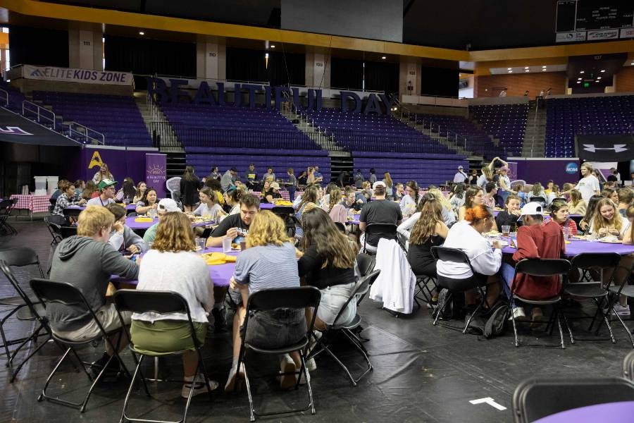 students at dinner in allen arena