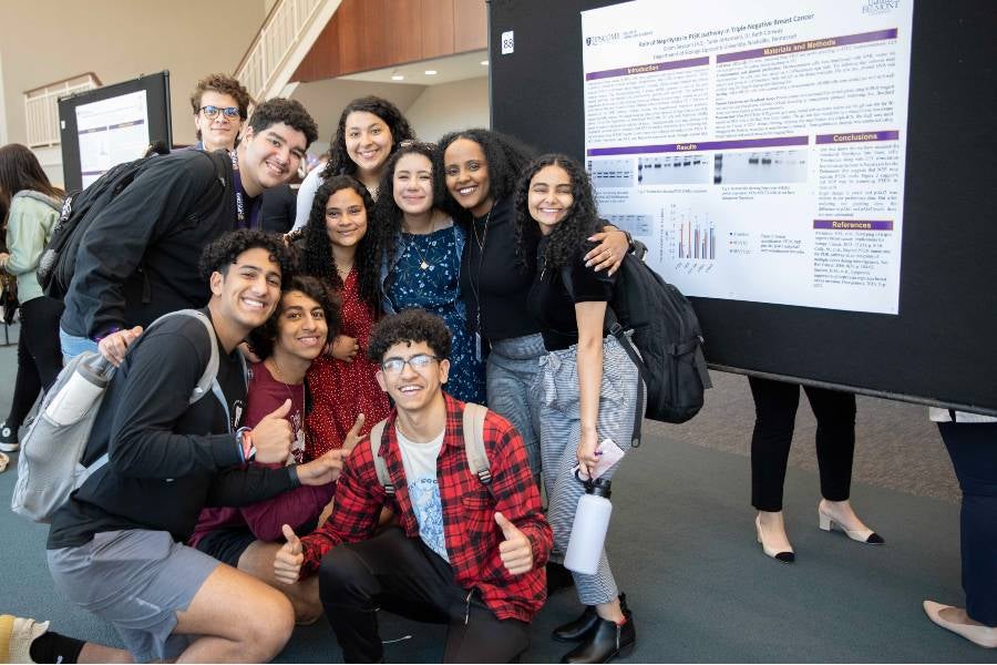 Group of students in front of poster presentation